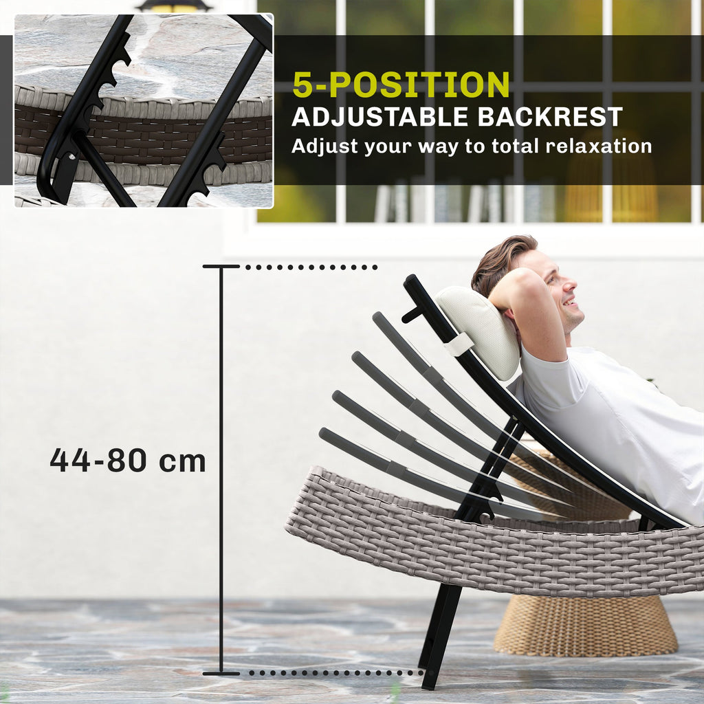 Rattan Sun Lounger with S-Shaped Seat and 5-Position Backrest, Cream White