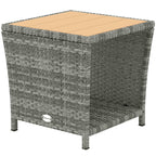 2-Tier PE Rattan Side Table with Storage Shelf, Light Grey