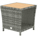 2-Tier PE Rattan Side Table with Storage Shelf, Light Grey