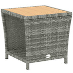 2-Tier PE Rattan Side Table with Storage Shelf, Light Grey