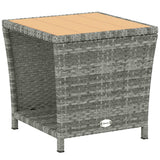 2-Tier PE Rattan Side Table with Storage Shelf, Light Grey