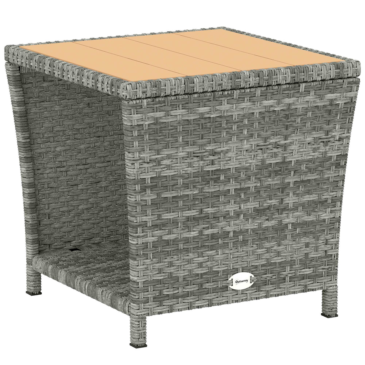 2-Tier PE Rattan Side Table with Storage Shelf, Light Grey