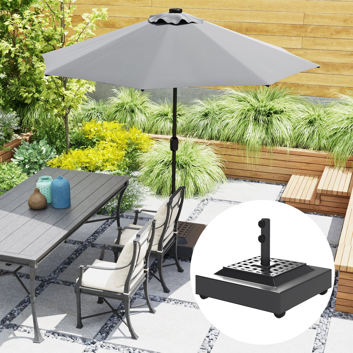 Outdoor Umbrella Base with Wheels, Up to 143lbs Sand or 112lbs Water, Black