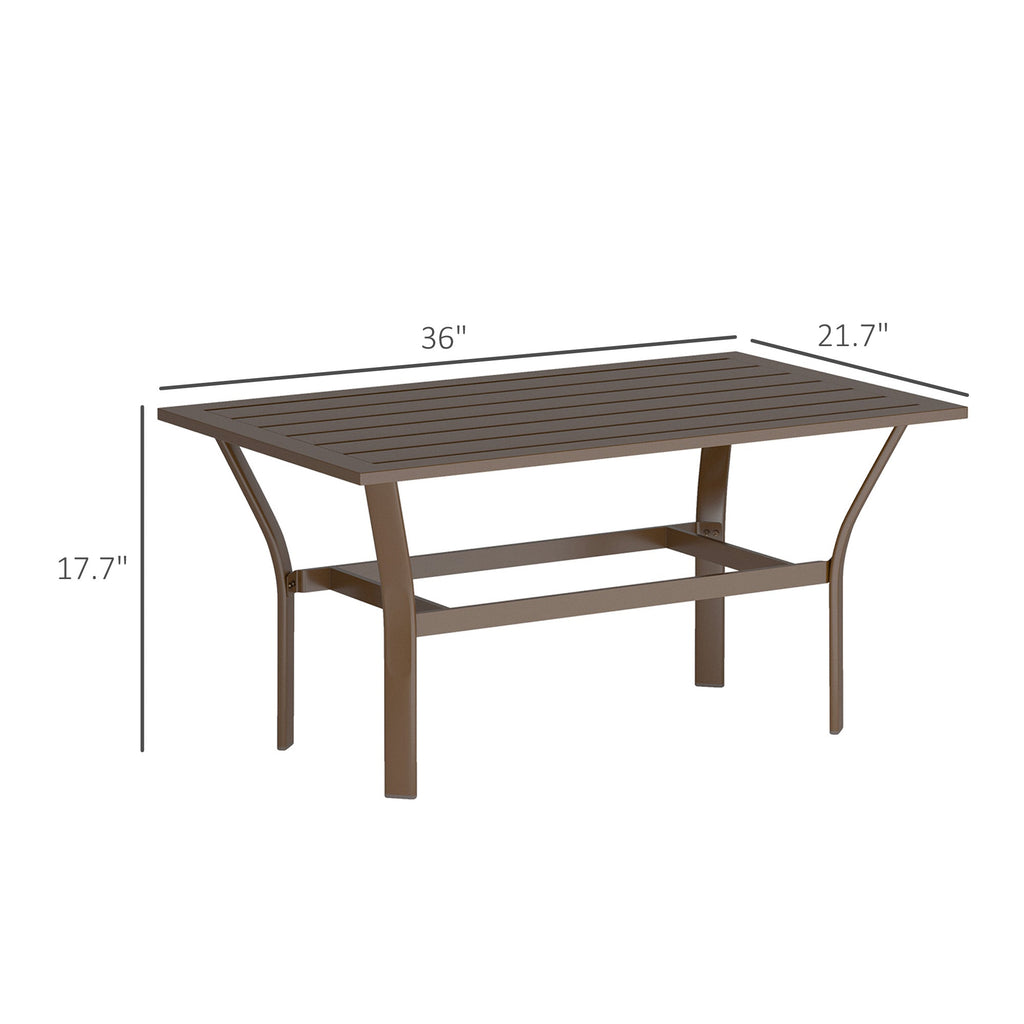 Outdoor Metal Coffee Table with Slatted Top, Brown
