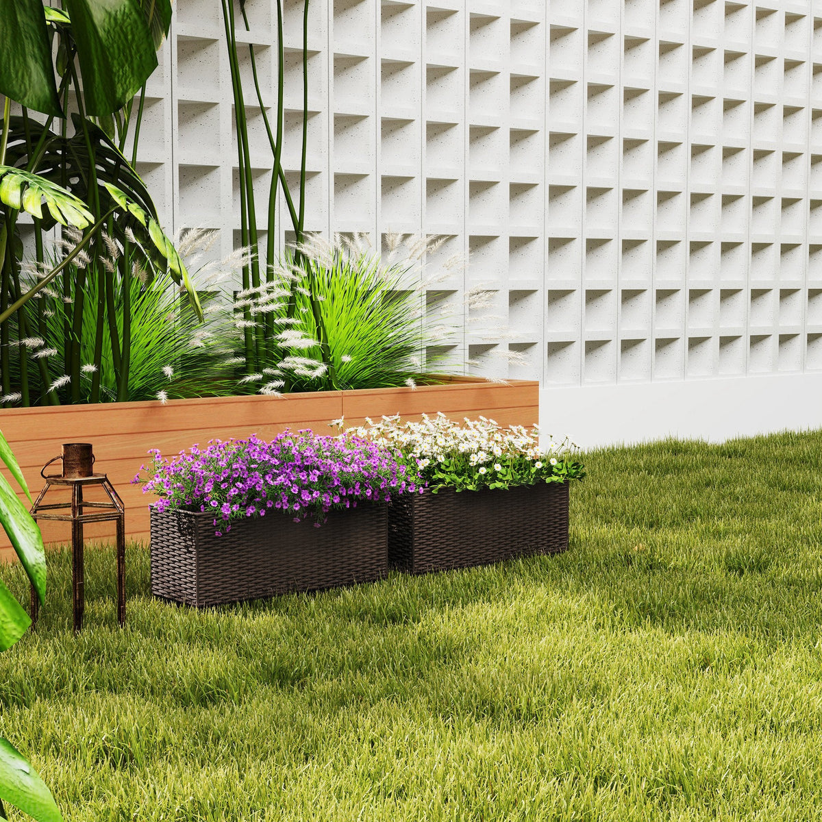 2 Pack 20" Railing Planter Boxes with Hooks and Drainage, Brown