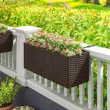 2 Pack 20" Railing Planter Boxes with Hooks and Drainage, Brown