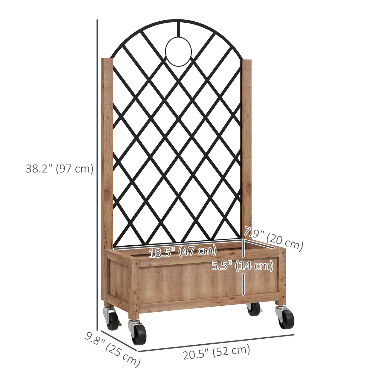 2 Pack Raised Garden Beds with Metal Trellis, Wheels and Drainage, Brown