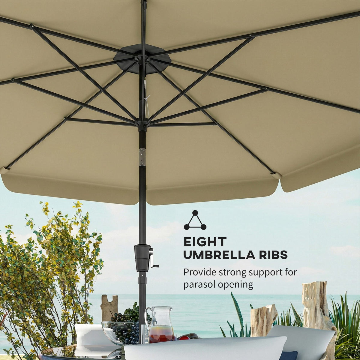 10ft Patio Umbrella with Push Button Tilt and Crank, Khaki