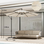 3 m Banana Parasol with Crank Handle, 8 Ribs & Cross Base, Cream White