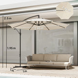 3 m Banana Parasol with Crank Handle, 8 Ribs & Cross Base, Cream White