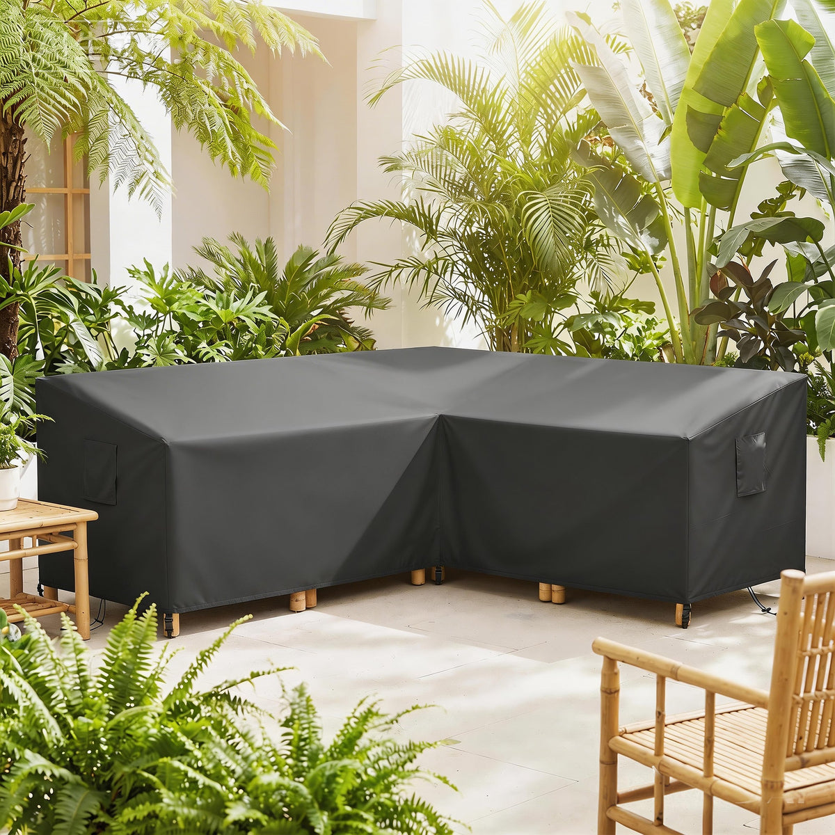 V-Shaped Garden Furniture Cover with Air Vent, 216 x 216 cm, Black