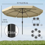 10ft Patio Umbrella with Push Button Tilt and Crank, Khaki