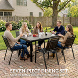 7 Piece Garden Dining Set with Stackable Chairs and Umbrella Hole, Black
