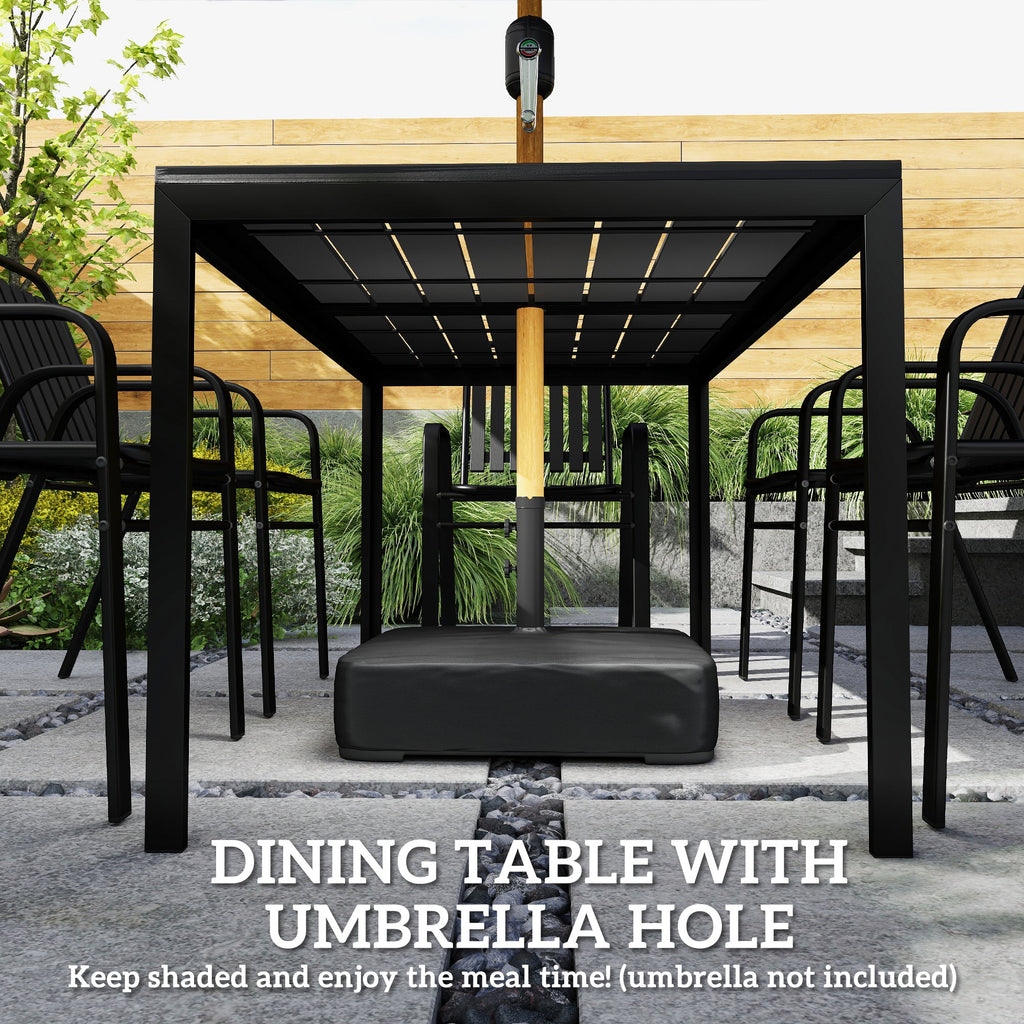 7 Piece Garden Dining Set with Stackable Chairs and Umbrella Hole, Black