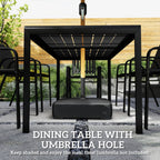 7 Piece Garden Dining Set with Stackable Chairs and Umbrella Hole, Black