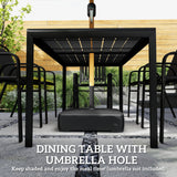7 Piece Garden Dining Set with Stackable Chairs and Umbrella Hole, Black