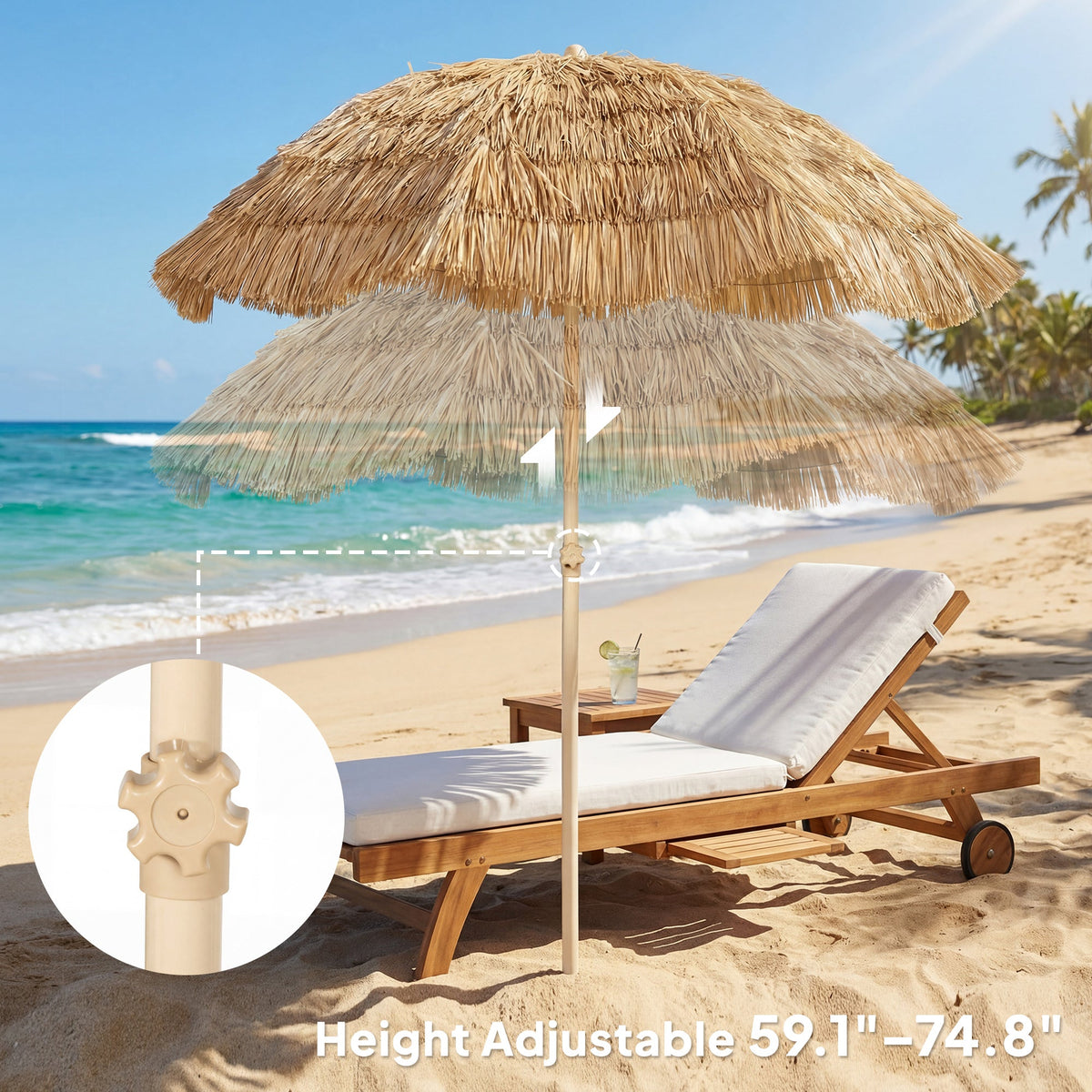 6FT Tiki Umbrella with 8 Ribs and Carry Bag, Khaki
