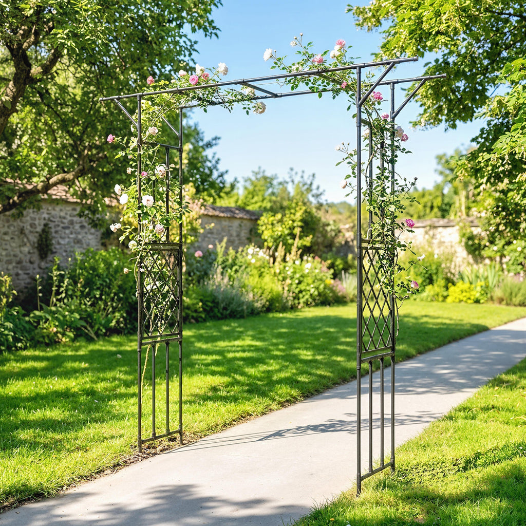 7.1ft Garden Arch for Climbing Plants and Wedding Decor, Black