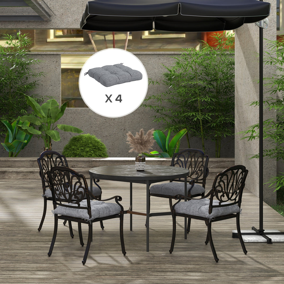 4-Piece Patio Chair Cushions Set with Ties, 19" x 19" x 4"