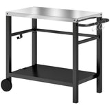 Outdoor Grill Cart with Stainless Steel Top, 2 Shelves and Wheels, Charcoal Grey