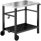 Outdoor Grill Cart with Stainless Steel Top, 2 Shelves and Wheels, Charcoal Grey