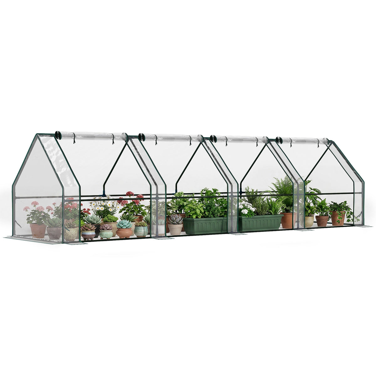 Mini Greenhouse with Zippered Doors & Roll-up Windows,