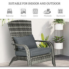Patio Wicker Adirondack Chair with Soft Cushions and Curved Back, Grey