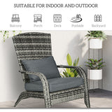 Patio Wicker Adirondack Chair with Soft Cushions and Curved Back, Grey