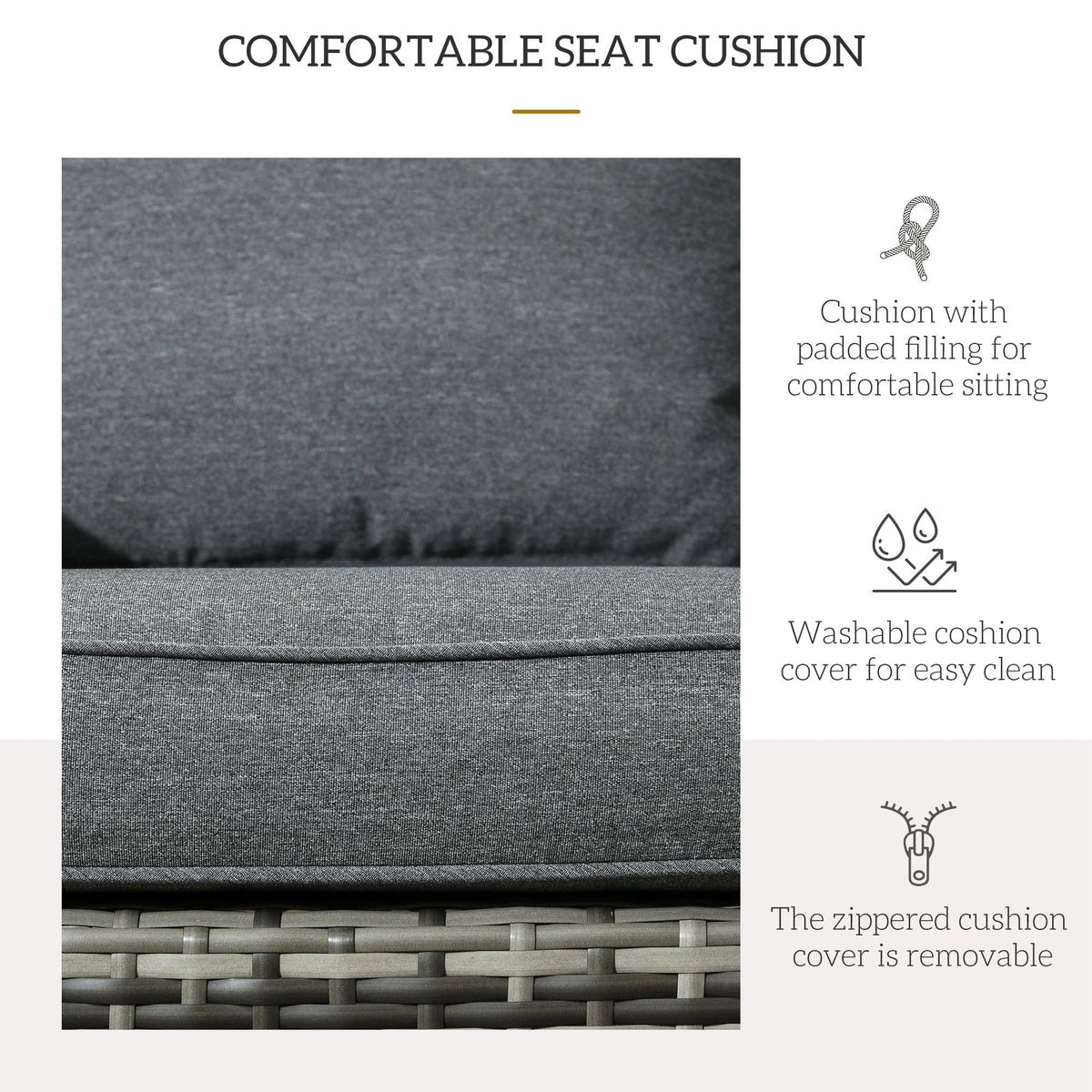 Patio Wicker Adirondack Chair with Soft Cushions and Curved Back, Grey