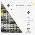 Patio Wicker Adirondack Chair with Soft Cushions and Curved Back, Grey