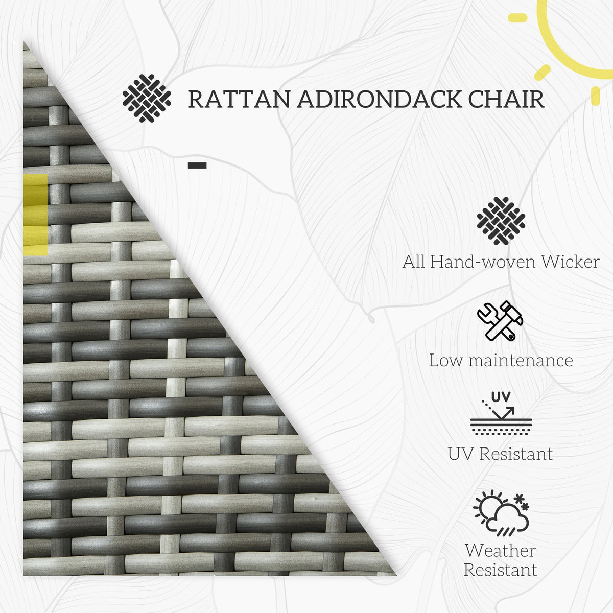 Patio Wicker Adirondack Chair with Soft Cushions and Curved Back, Grey