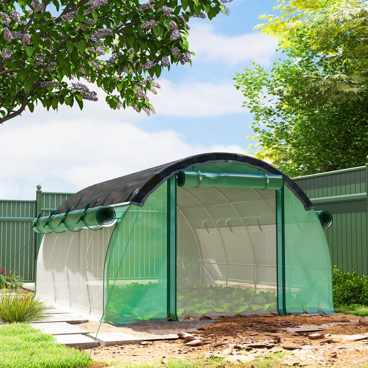 10' x 13' x 6.5' Walk-in Tunnel Greenhouse with 2 Doors, Green