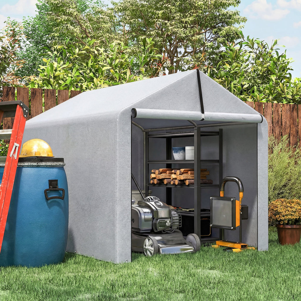 7' x 5' Portable Shed with Roll-up Zipper Door, Light Grey
