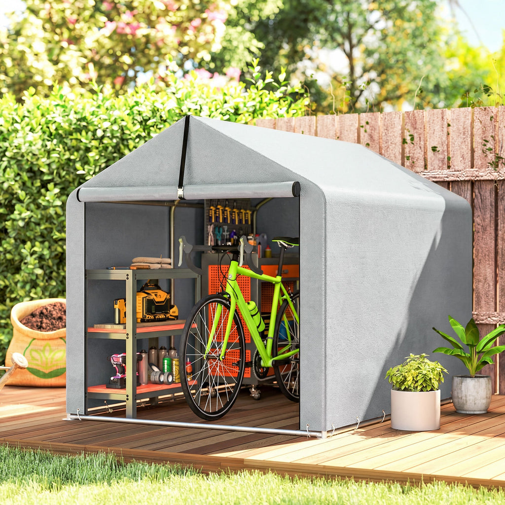 7' x 5' Portable Shed with Roll-up Zipper Door, Light Grey