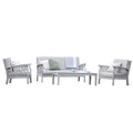 Gardenesque Patio Garden Furniture Set - Light Grey Wooden Garden Set - Repton Lounge - Outdoor Table & Chairs - Durable and Comfortable Design - With Cushions - Flat Pack Design - 4 Seater