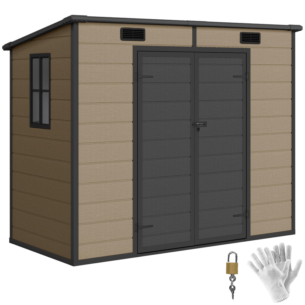 EverBase 8' x 4' Outdoor Storage Shed with Window, Lockable Doors and Vents, Light Brown