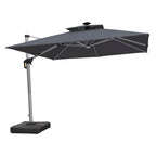 PURPLE LEAF Double Top Deluxe Solar Powered LED Square Patio Umbrella Offset Hanging Umbrella Outdoor Market Umbrella Garden Umbrella,300 x 300 cm,Grey