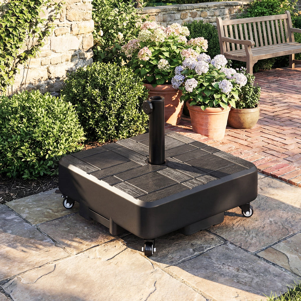 Patio Umbrella Base with Wheels, 62 lbs Water/77 lbs Sand, Black