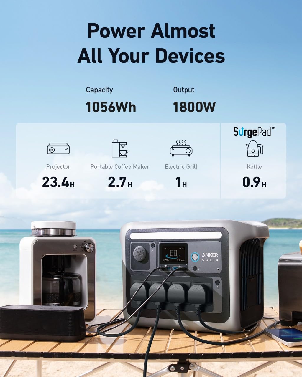 Anker SOLIX C1000 Portable Power Station, 1800W Solar Generator, Full Charge in 58 Min with UltraFast Charge Mode, LiFePO4 Power Station for Outdoor Camping and Home Backup (Optional Solar Panel)