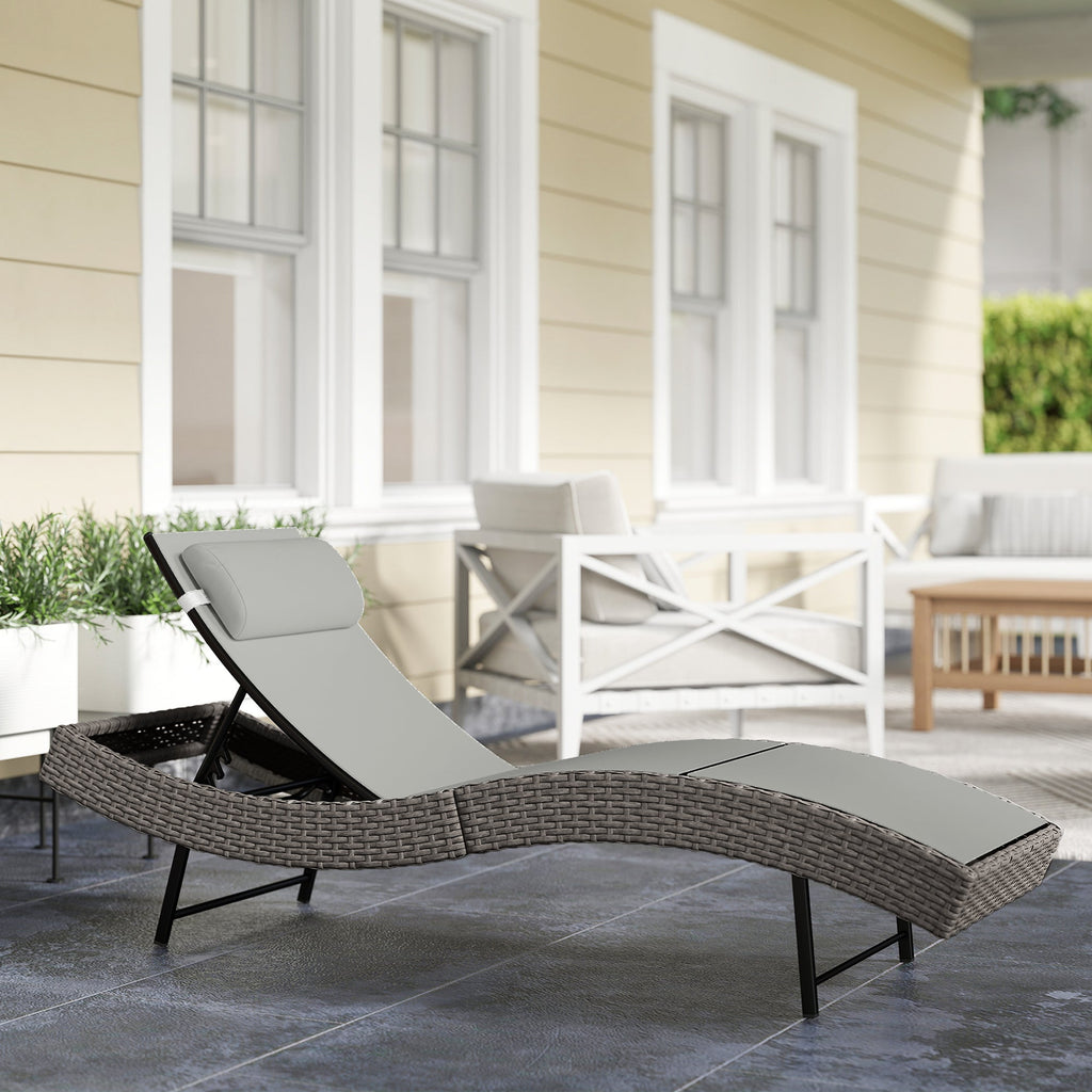 Rattan Sun Lounger with S-Shaped Seat and 5-Position Backrest, Light Grey