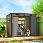 EverBase 8' x 4' Outdoor Storage Shed with Window, Lockable Doors and Vents, Light Brown
