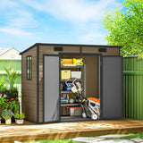 EverBase 8' x 4' Outdoor Storage Shed with Window, Lockable Doors and Vents, Light Brown