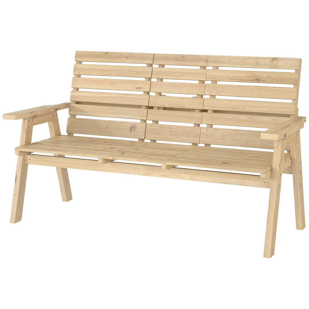 2 Seater Wooden Garden Bench with Convertible Middle Table, Natural