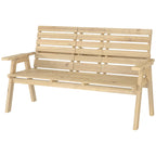 2 Seater Wooden Garden Bench with Convertible Middle Table, Natural