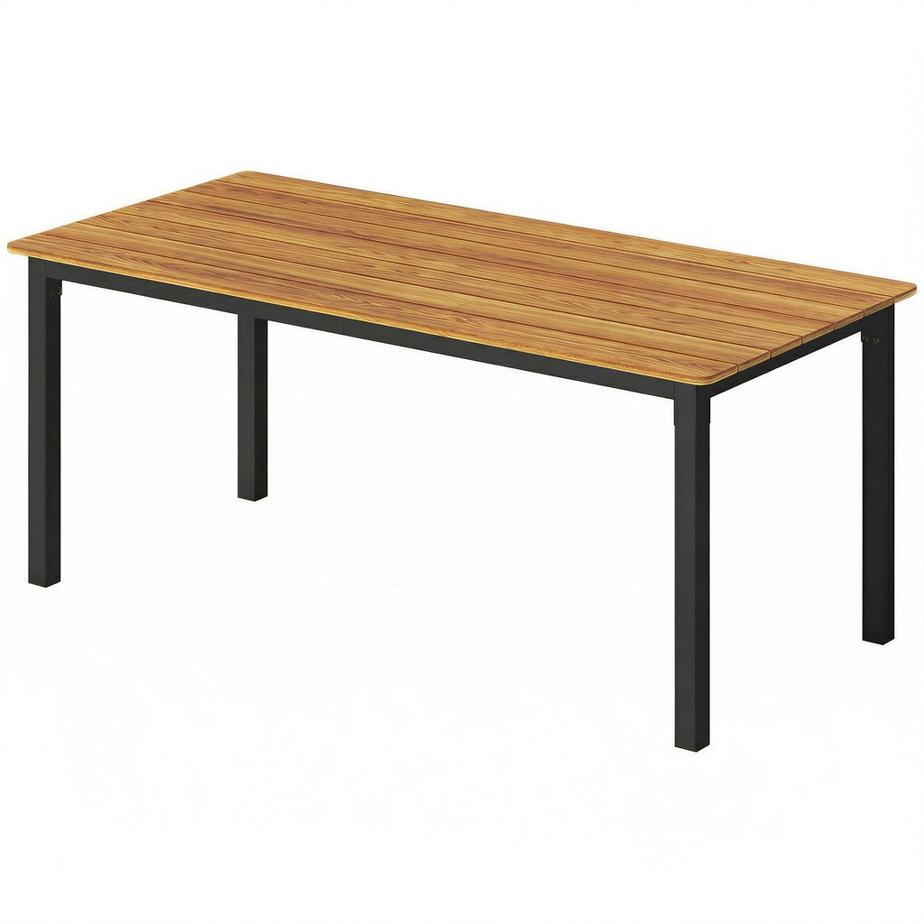 180 x 86 cm Garden Dining Table for 6-8 with Wood Slatted Top, Teak