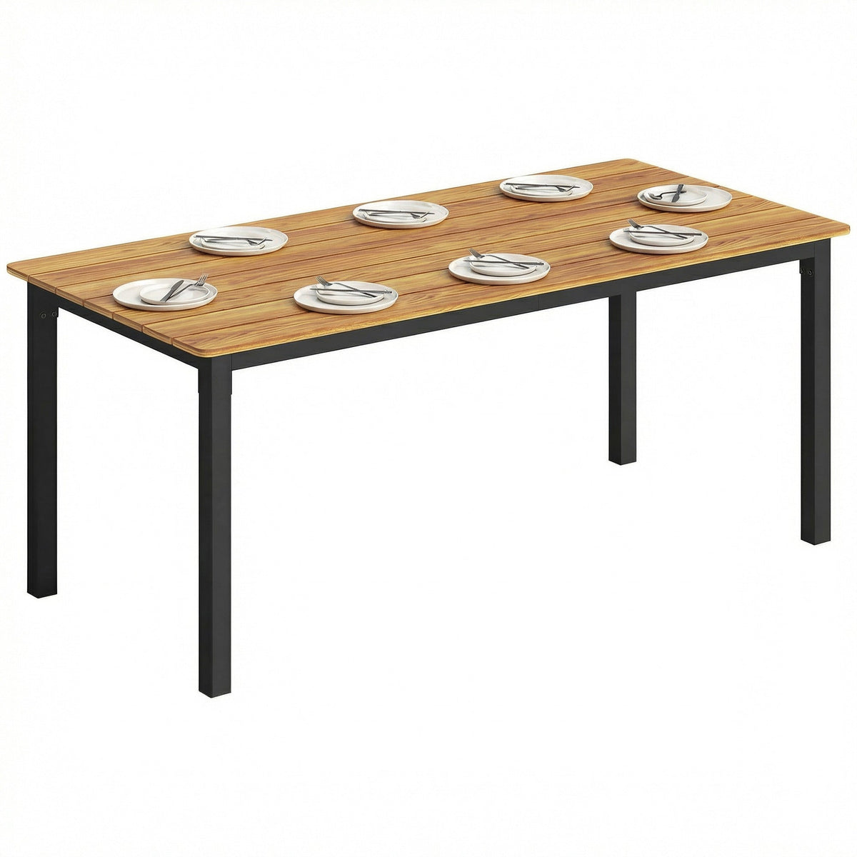 180 x 86 cm Garden Dining Table for 6-8 with Wood Slatted Top, Teak