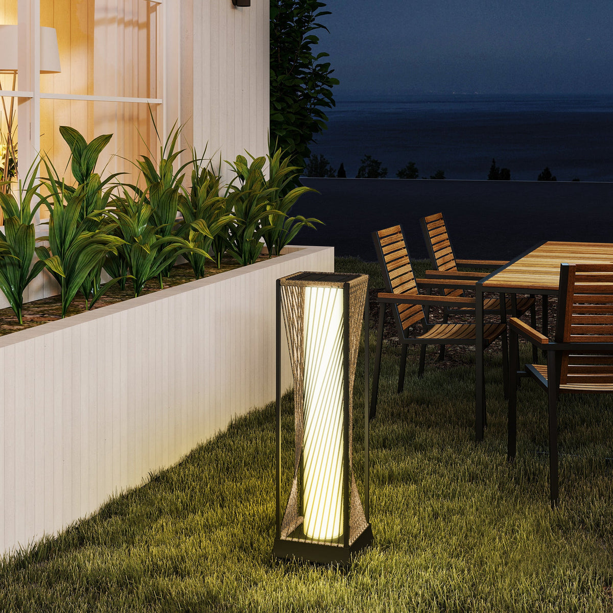 77 cm Solar Rattan Floor Lamp with Auto On/Off LED, Sand Brown