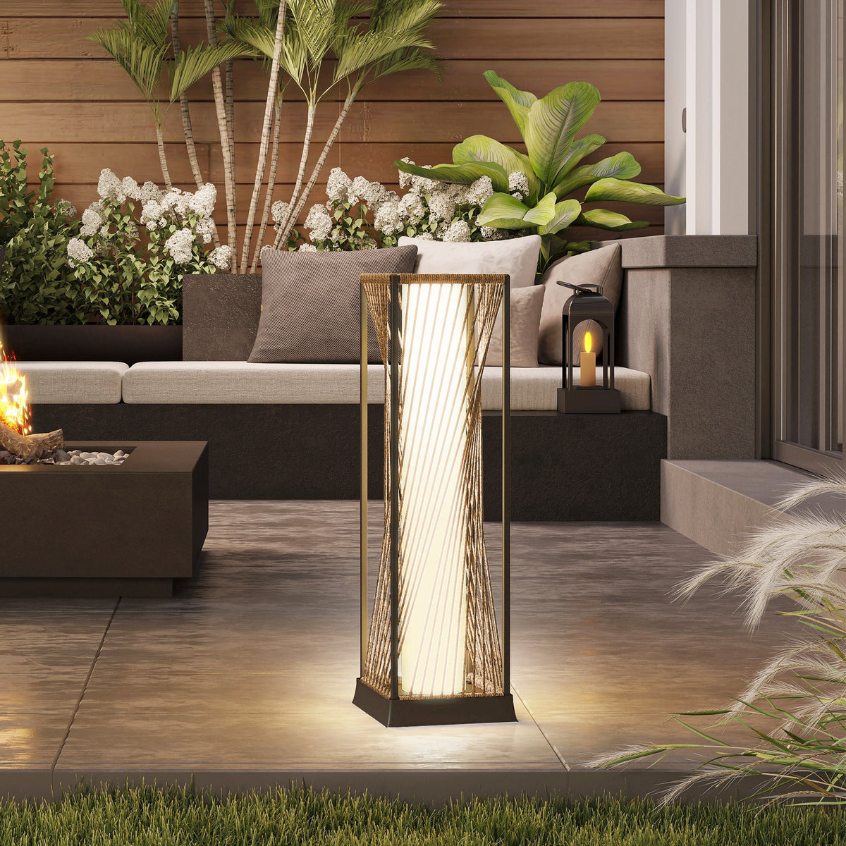 77 cm Solar Rattan Floor Lamp with Auto On/Off LED, Sand Brown
