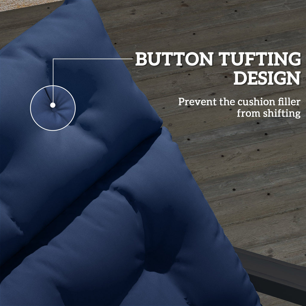 Tufted 74.8" x 22" x 4" Outdoor Chaise Lounge Cushion with Ties, Navy Blue