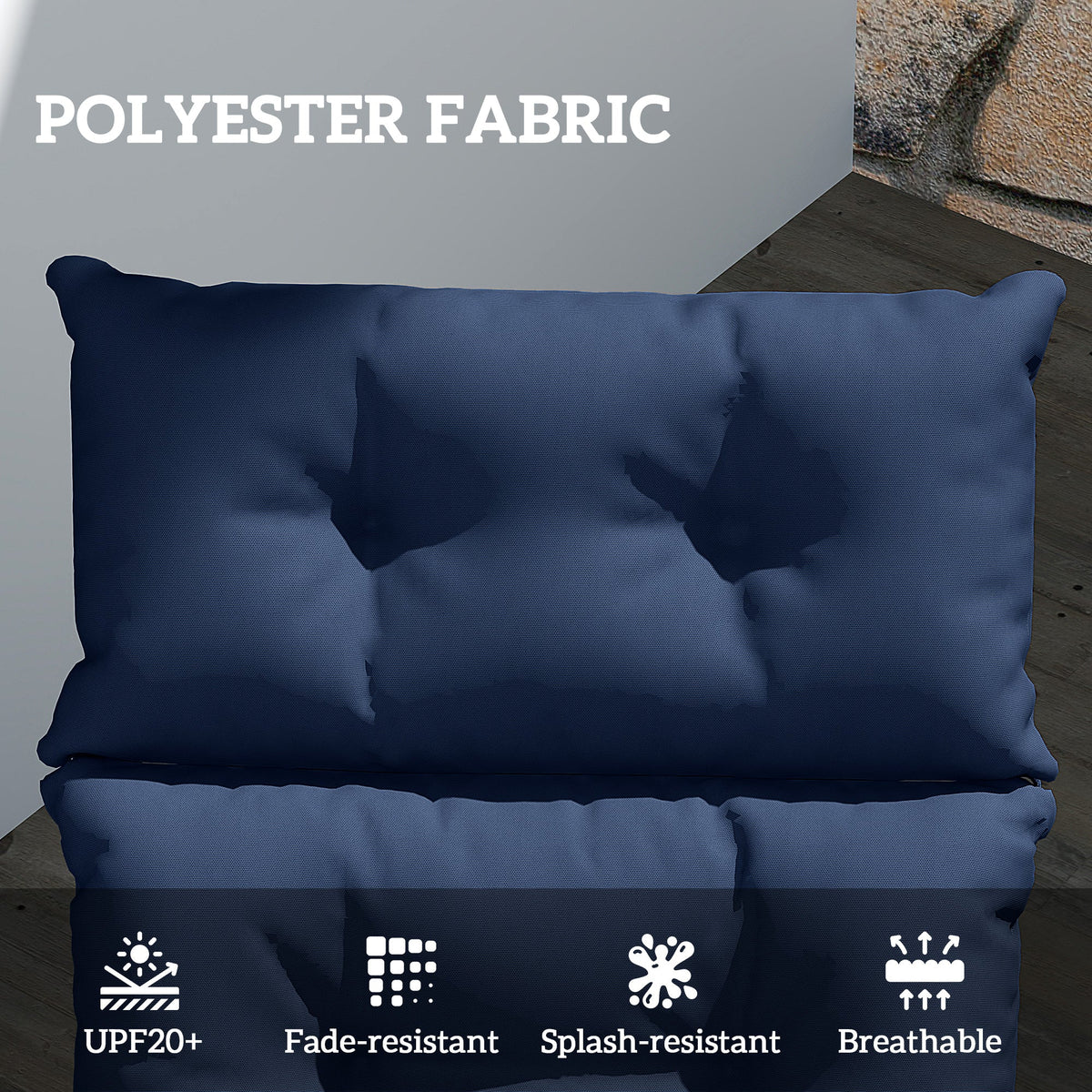 Tufted 74.8" x 22" x 4" Outdoor Chaise Lounge Cushion with Ties, Navy Blue